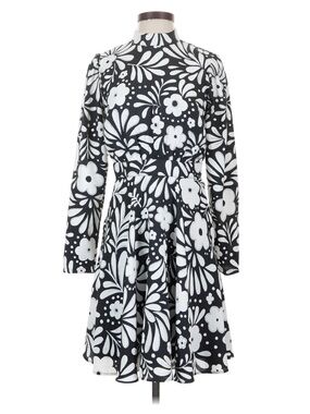 Ann Taylor Black & White Floral Long-Sleeve Fit-and-Flare Dress